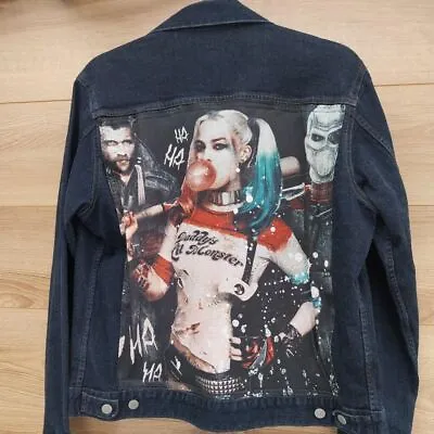 Buy Reworked Denim Jacket With Harley Quinn On Back Size Med • 39.99£