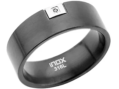 Buy INOX Jewelry Men's Stainless Steel Black IP With Small Rectangle Steel And Black • 13.45£