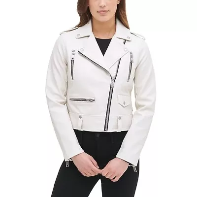 Buy BNWT Levi's Faux Leather Biker Style Jacket In Oyster XL (UK 16) Cream Off White • 36.99£