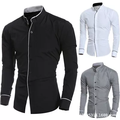 Buy Mens Business Button Down Slim Fit Shirts Long Sleeve Casual Formal Shirt Blouse • 12.83£
