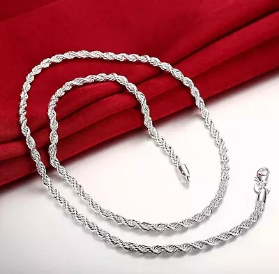 Buy ✅Silver Sterling 4mm Chain Male Twisted Rope Necklace  Fashion Women Men✅ • 24£