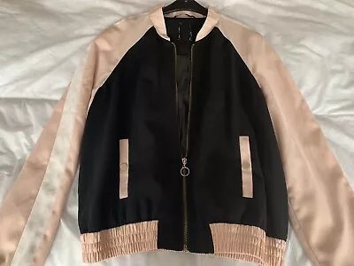 Buy Ladies Rockabilly Style 2 Tone Pink Black Gab/Bomber Lined Jacket Size 12 • 5£