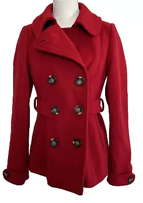 Buy Ci Sono Cavalini Wool Pea Coat Women M Double Breasted Lined Jacket Button Red • 15.15£
