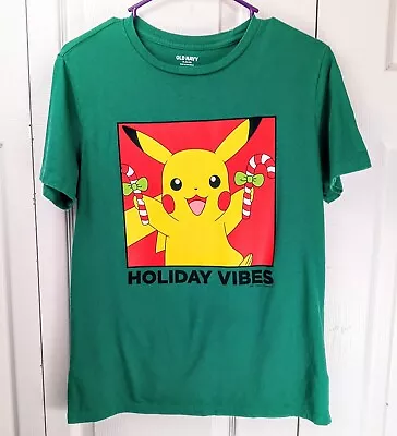 Buy Old Navy Pikachu Pokemon Holiday Vibes Christmas T-Shirt Boys 14-16 Green • 11.80£