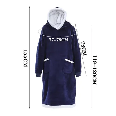 Buy UK Men&Women Extra Long Hoodie Blanket Oversized Hooded Sweatshirt Sherpa Fleece • 16.95£
