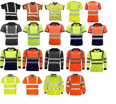 Buy Hi Viz Vis Polo T-Shirt Top High Visibility Safety Security Work Reflective Tape • 9.95£