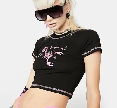 Buy HOROSCOPEZ By Dolls Kill Black And Pink Baby Tee Scorpio Size Small Perfect🦂♏️ • 17.07£