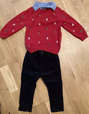 Buy Next Boys Christmas Outfit Jumper And Cord Trousers Embroidered Age 12-18 Months • 7.28£