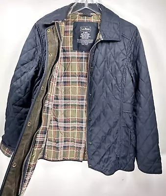 Buy LL Bean Quilted Jacket Womens Size Small Navy Blue Plaid Lining Misses • 25.08£