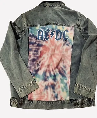 Buy Denim Jacket Button Down/Tie-dye ~AC/DC Retro Vintage Size Small Unisex • 46.47£