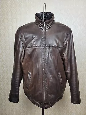 Buy Mens Hugo Boss Soft Dark Brown Leather Jacket Saten Lining Size L Distressed • 95£