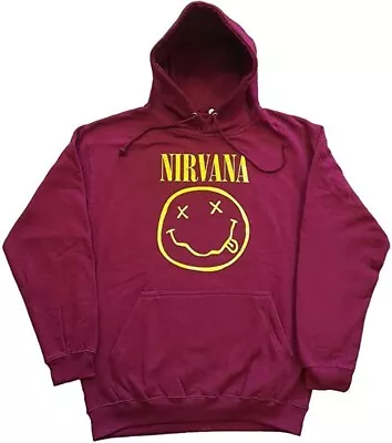 Buy Nirvana Smiley Maroon Official Hoodie  (LARGE) For Sale To UK Only • 17.99£