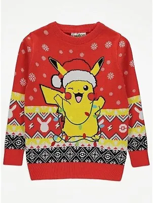 Buy Pokemon Pikachu Fairisle Print Red Christmas Jumper -  Size UK Boys 10-11 • 19.99£