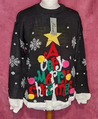 Buy Harmony Black Christmas Jumper, Snowflakes & Merry Christmas, M/L, New No Tags • 9.45£