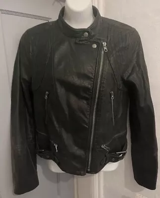 Buy Free People Womens M Black Vegan Leather Moto Asymmetric Zip Bikers Jacket • 95£