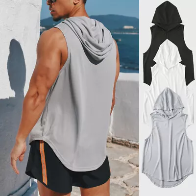 Buy Mens Gym Sleeveless Hoodie Tank Top Fitness Sport Gym Hooded Muscle Vest T-Shirt • 9.86£