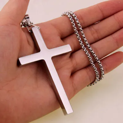 Buy Top Polished Jewelry Men Women Stainless Steel Silver Big Cross Pendant Necklace • 11.70£