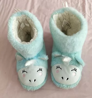 Buy Girls Unicorn Blue Slippers, Size 3/4 • 2.99£