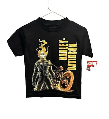 Buy Harley Davison Marvel Ghost Rider Kids Size Large/7 Black Short Sleeve T-Shirt • 11.84£