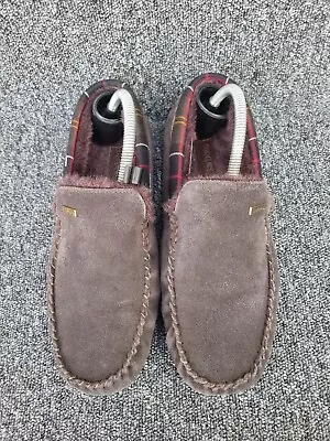 Buy Barbour Monty Suede Moccasin Slippers Brown/ Tartan Trim UK Size 9  (WLTAW22) • 28.99£