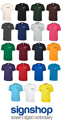 Buy Custom Embroidered T-Shirt Uneek Logo Or Text 19 Colours Round Crew Neck Tee • 14.95£