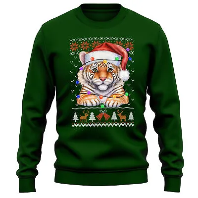 Buy Santa Tiger Christmas Sweatshirt Safari Animal Men And Women Jumper Tree Ligh... • 24.99£