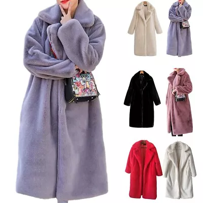 Buy Luxury Long Fur Coat For Women Winter Loose Lapel Plush Warm Jacket Overcoat • 70.98£