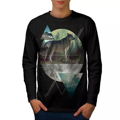 Buy Wellcoda Wolfild Spirit Mens Long Sleeve T-shirt, Nature Graphic Design • 17.99£