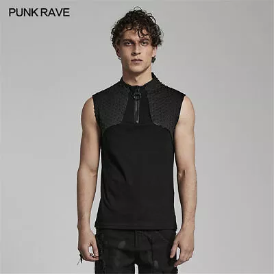 Buy Punk Rave Men Black Gothic Cyberpunk Vest Summer Sleeveless Top Slim Fit Tank • 48.72£