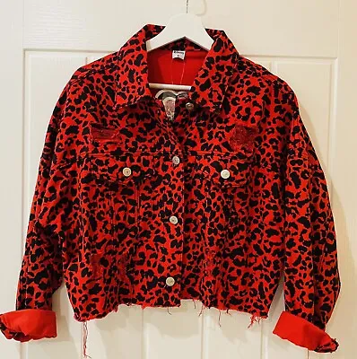 Buy My Bestiny New Red Leopard Print Denim Jacket Size S • 12.99£