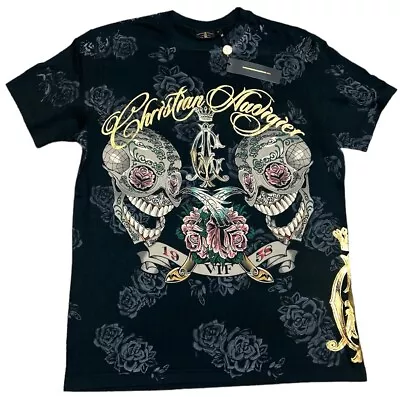Buy Christian Audigier Skull Floral All Over Print T Shirt Size M • 29.99£