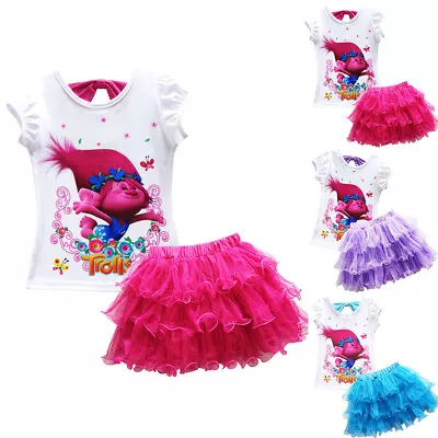 Buy  Trolls Short Sleeve T Shirts With Tutu Tulle Mini Skirts Kids Girls Outfits Set • 12.81£