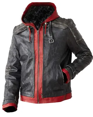 Buy Handmade Batman Racing Motorbike Leather Jacket | Mens Armor Style Hooded Jacket • 97.98£