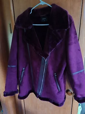 Buy Ladies Papaya Faux Suede Faux Sheepskin Lined Jacket Size 16 In Burgundy  • 4£
