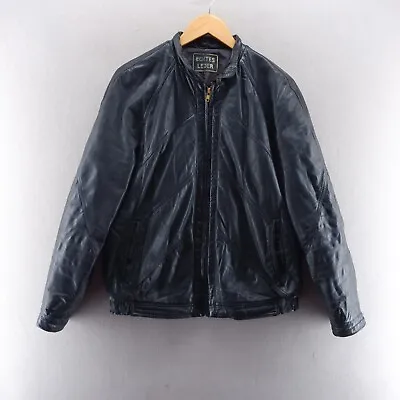 Buy Vintage Echters Leder Mens Leather Jacket Medium Black Full Zip Bomber Biker • 35.99£
