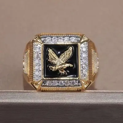 Buy Mens Ring Gold Silver Stainless Steel Eagle Black Gemstones CZ Jewellery Gift UK • 7.99£