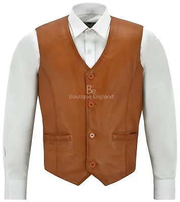 Buy Men's Real Tan Leather Waistcoat Party Fashion Stylish 100% Napa Leather 5226 • 69.85£