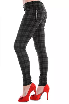 Buy BANNED Apparel Grey Tartan Check Skinny Punk Emo Stretch Rockabilly Trousers  • 33.99£
