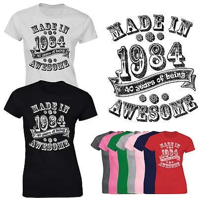 Buy Made In 1984 Ladies T Shirt Inspired 40th Birthday Top Present Gift Set For Her • 8.99£