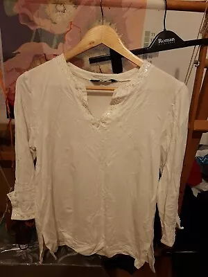 Buy Fashion Extra White T-shirt With Bead Details Around Neck And Cuffs - Size 14 • 5£