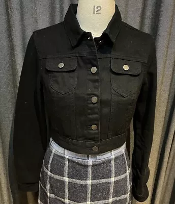 Buy NEW F21 Ladies Black Denim Cotton Jacket Size M 12 10 • 11£