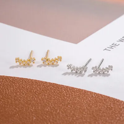 Buy 925 Sterling Silver Tiny CZ Curve Bar Stud Earrings Women Girl Jewellery Gift • 2.99£