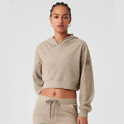 Buy ALO Yoga Women's MUSE HOODIE Ribbed Cropped In Gravel Heather Size Small • 47.24£