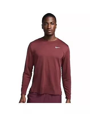 Buy Nike Dri-Fit Mens L-Sleeve UV Miler Running Shirt Night Maroon - Medium 🔥 • 29.99£