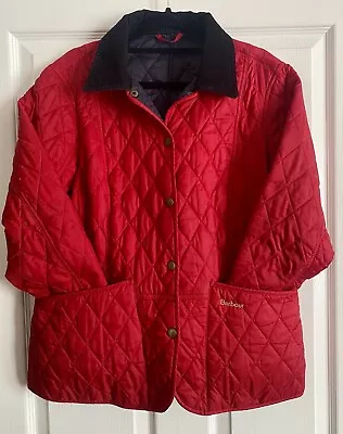 Buy BARBOUR, Vibrant Red Quilted Jacket, Black Lining And Black Cord Collar Size 14 • 15.99£