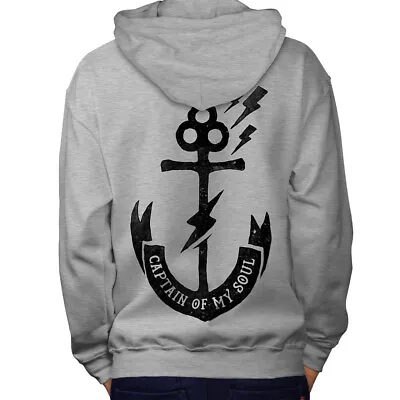 Buy Wellcoda Captain Of Soul Mens Hoodie, Anchor Design On The Jumpers Back • 25.99£