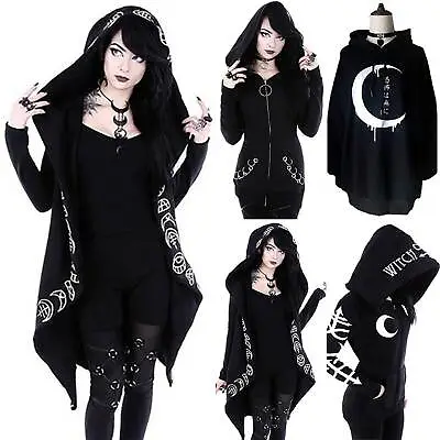 Buy Womens Gothic Steampunk Hooded Hoodie Sweatshirt Coat Loose Jumper Pullover Tops • 11.96£