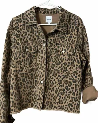 Buy Women's Kensie Jeans Jacket  Tan Leopard Print Pockets Button Frayed Hem Med • 20.79£
