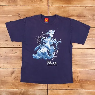 Buy Vintage Disney Graphic Print T Shirt L Florida Gel Eeyore Tigger Blue Tee R28852 • 7.72£
