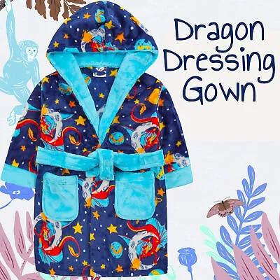Buy Kids Infant Boys Teen Dragon Dressing Gown Pyjama Bathrobe Lounge Nightwear 2-13 • 11.99£
